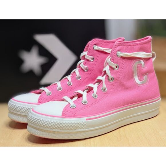 Converse CTAS Lift Platform Oops Pink Retro Varsity High Top Sneakers W9.5 NIB - Picture 4 of 14
